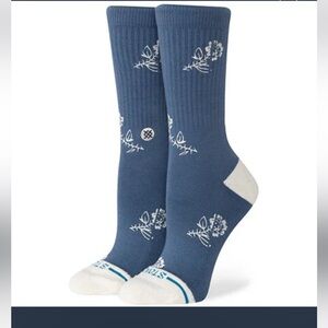 Stance Women's Petite Bloom Blue and White Floral Cotton Crew Socks Size M